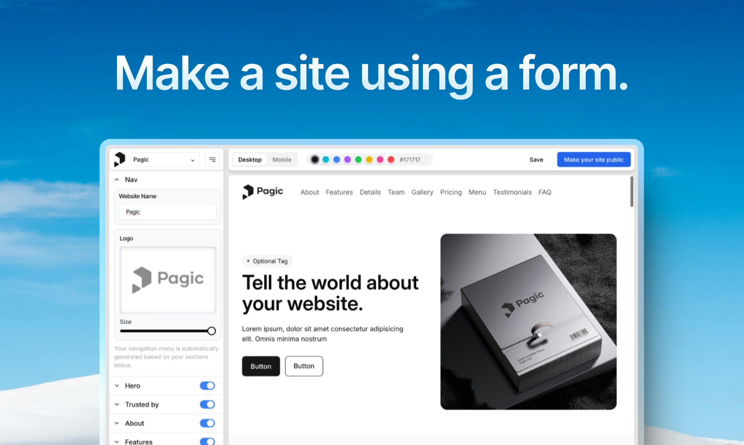 startuptile Pagic-Make a clean website using a form.