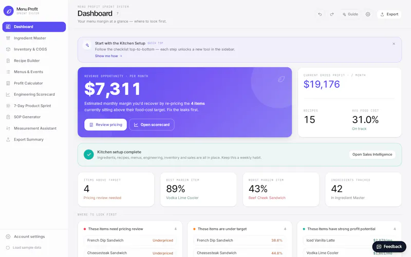 Food Cost Calculator: Menu Profit Sprint screenshot 1