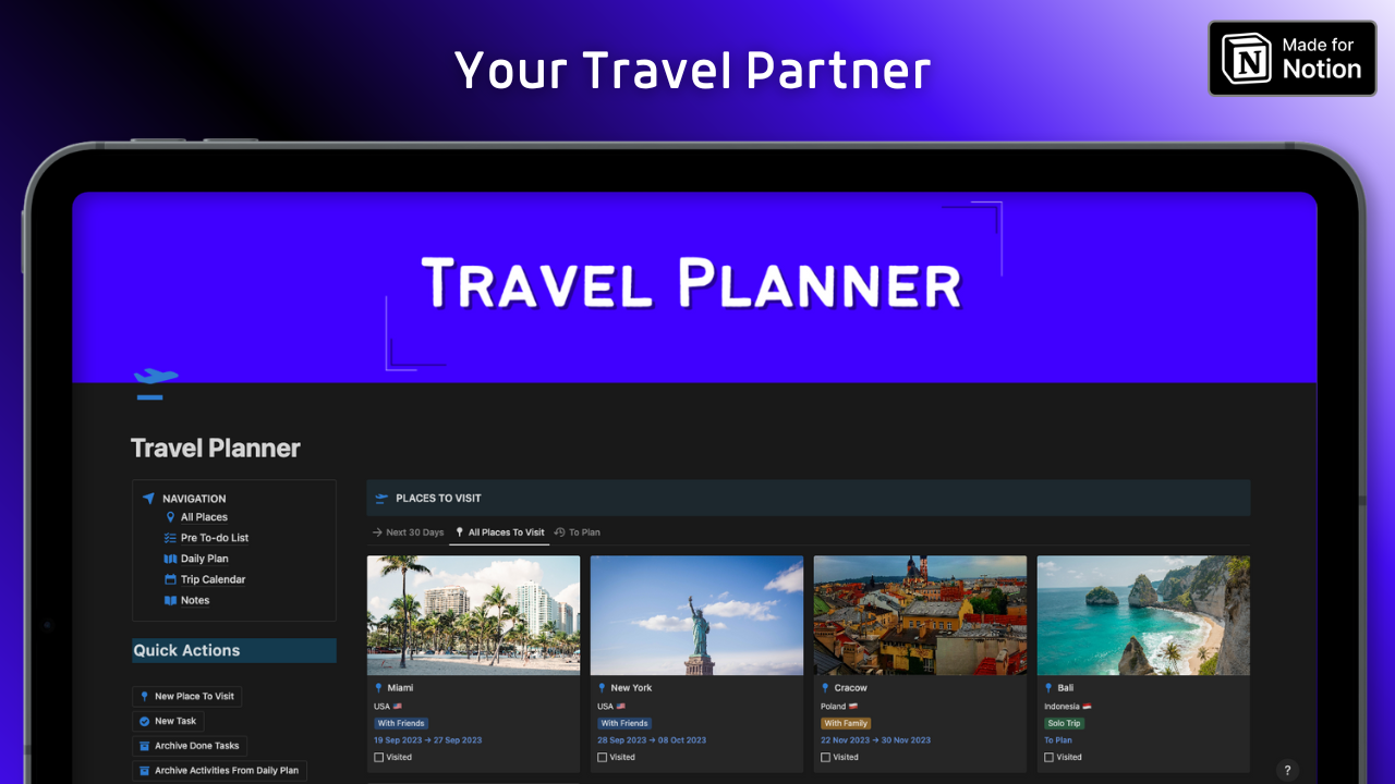 startuptile Travel Planner-Track places you want to visit visited & plan your trips