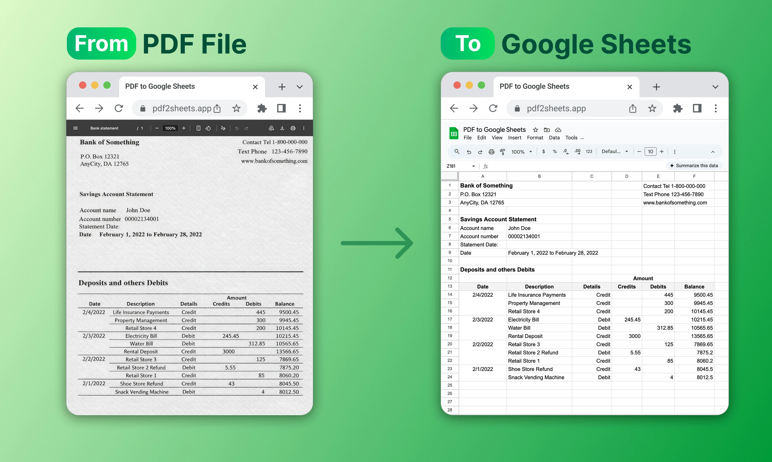 PDF to Google Sheets gallery image