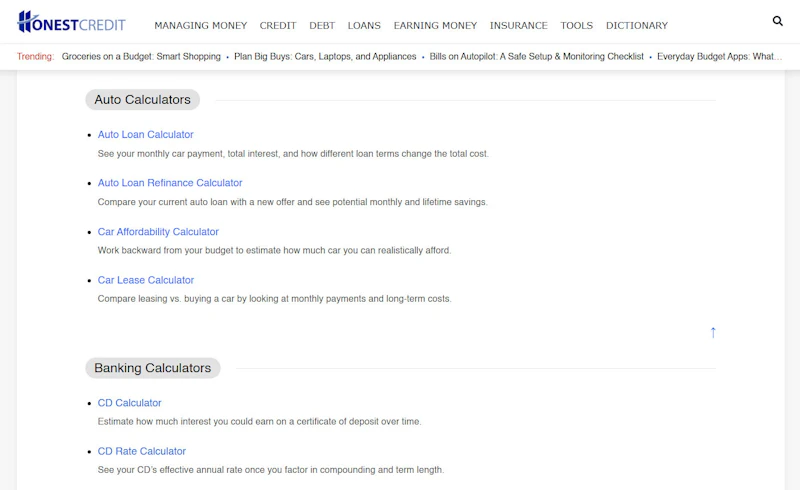HonestCredit Financial Calculators screenshot 2