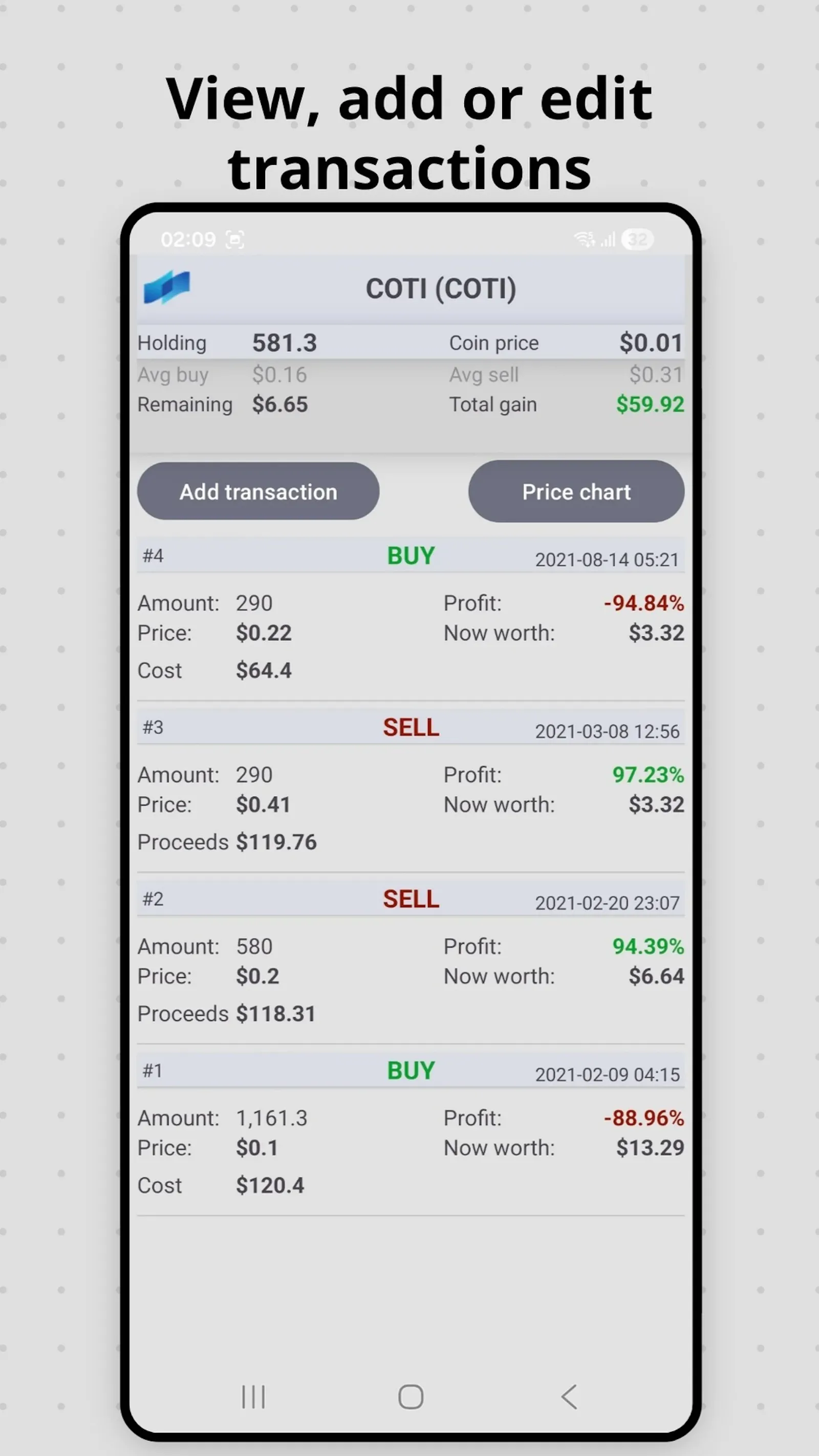 Crypto Owl: free portfolio tracking app screenshot 3