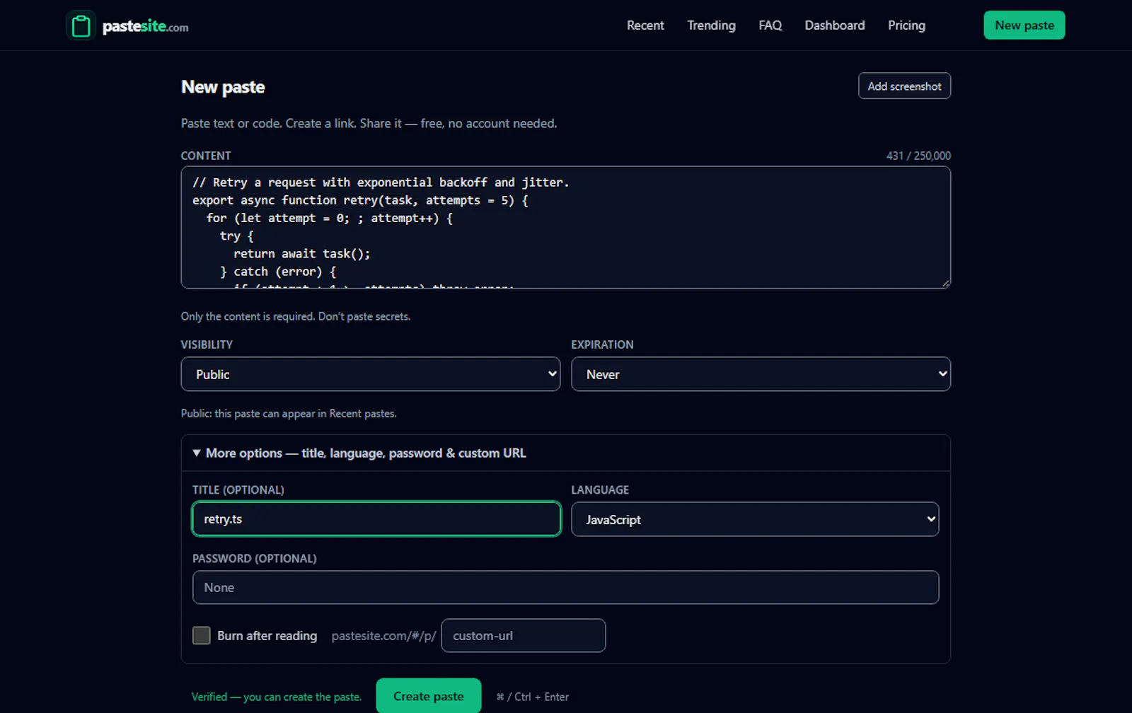 pastesite.com screenshot 3