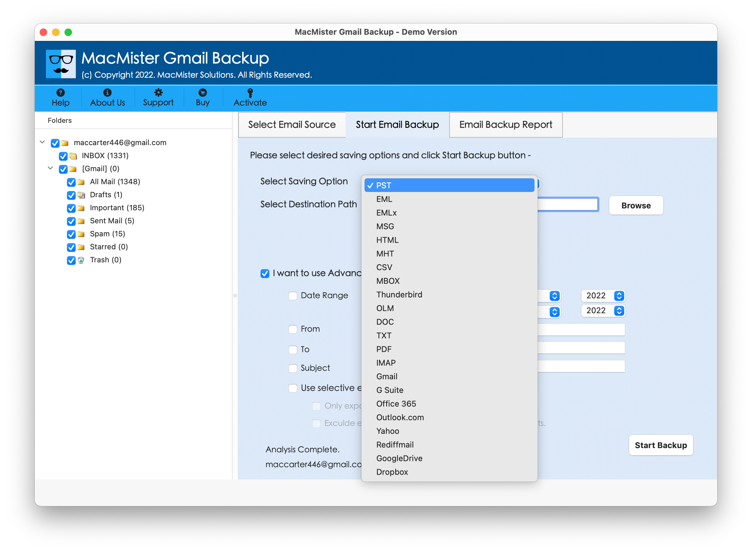 Mac için MacMister Gmail yedekleme aracı - Mac'teki Gmail e -postalarını 15 kaydetme seçeneğine doğrudan indirin medya 2