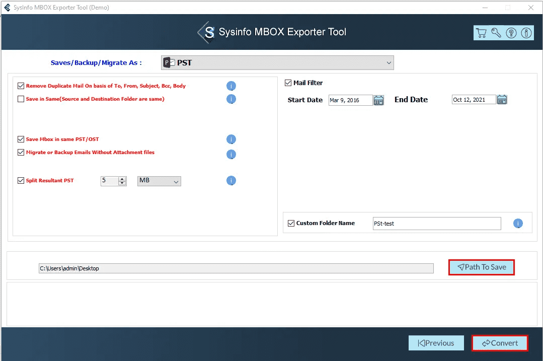 Pengeksport SYSINFO MBOX media 5