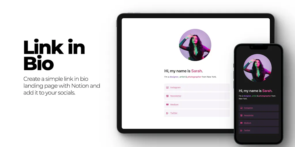 Notion Bio Notes Examples Link in bio Template for Notion: All your links in one place, right ...