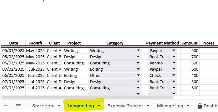Freelancer Income Tracker Google Sheets - Screenshot 2 showing product features and functionality
