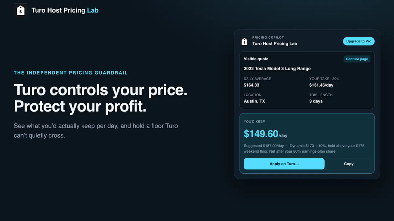 Pricing Lab for Turo hosts product