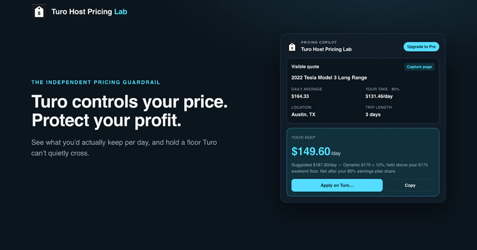 Pricing Lab for Turo hosts screenshot 2