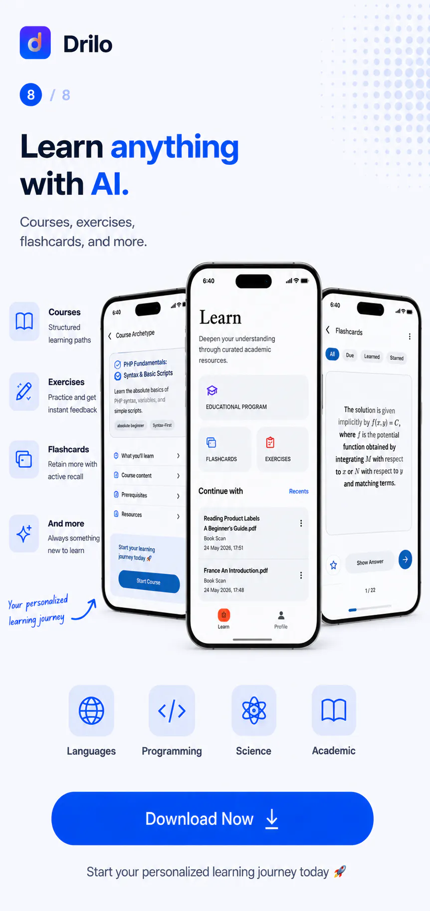Drilo : AI Courses, Quizzes & Flashcards gallery image