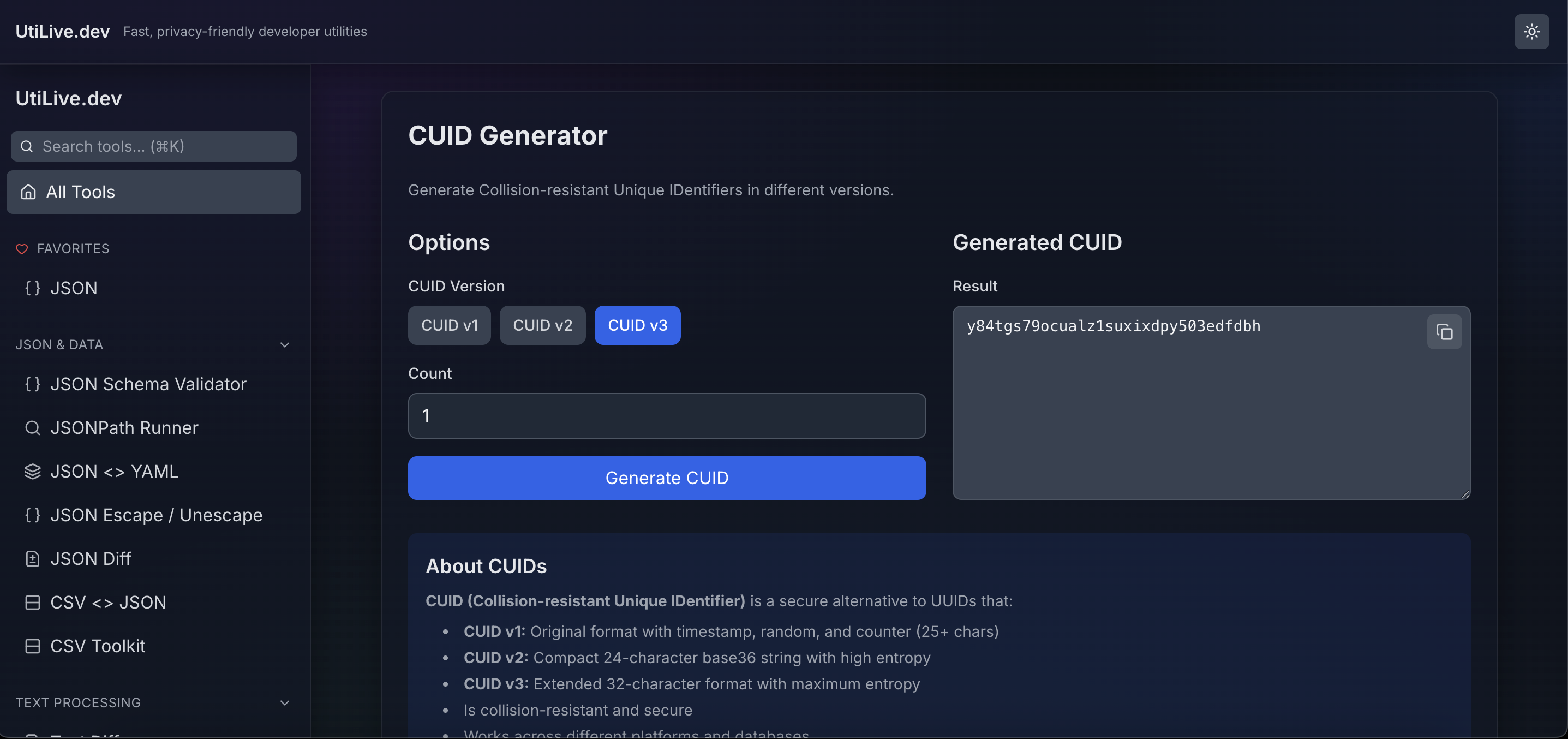 Utilive.dev - Strumenti di sviluppo rapidi e privacy in uno spazio di lavoro semplice media 3