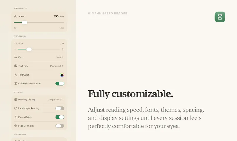 Glyphi: Speed Reader screenshot 5