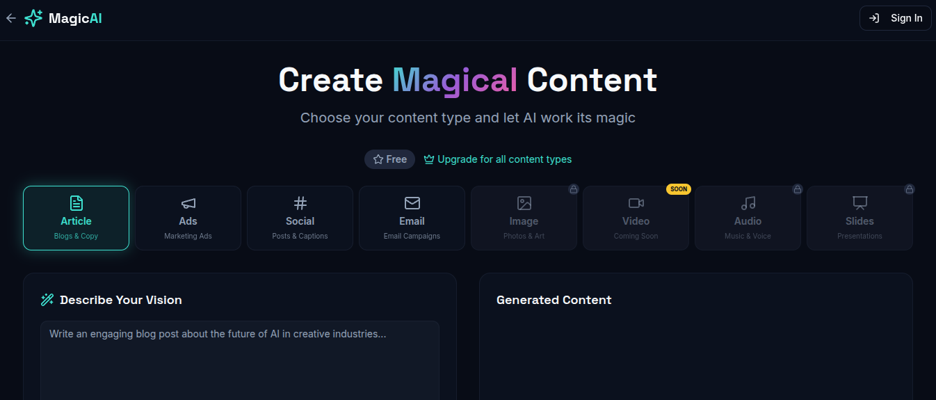 MagicAI - Screenshot 2 showing product features and functionality