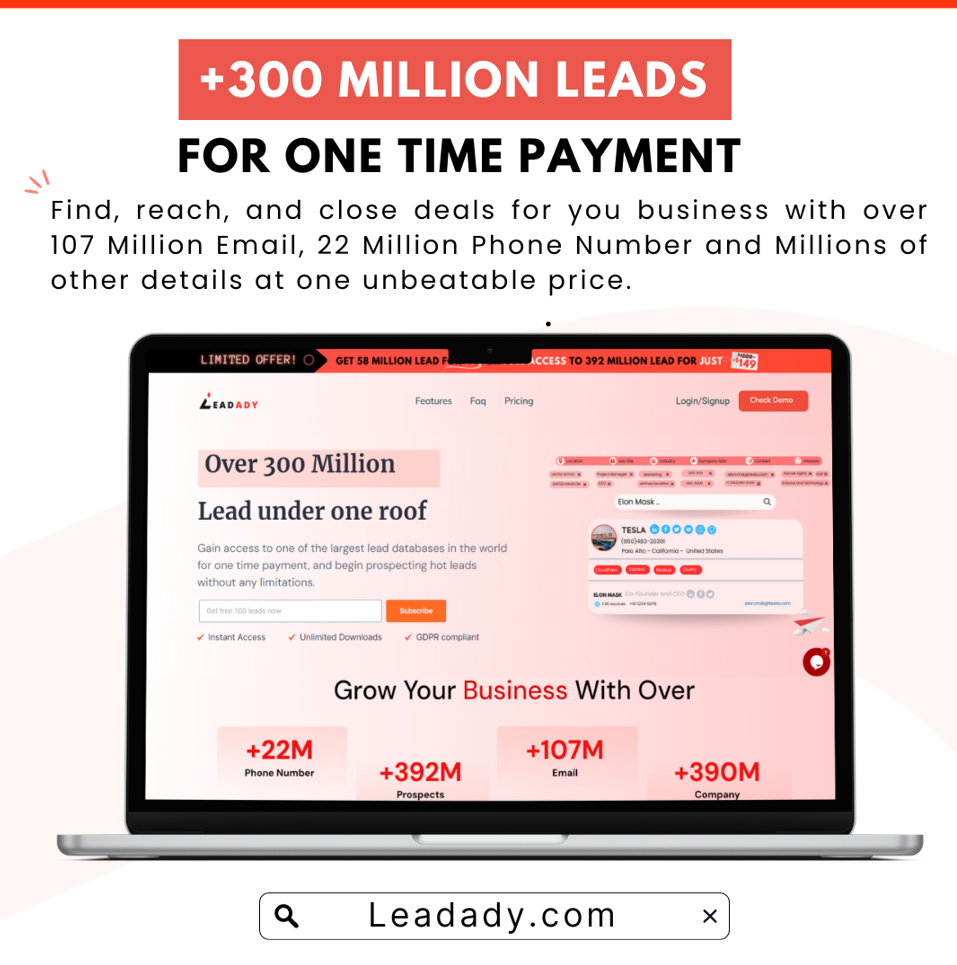 Leadady - Unlimited access to +300 Million Lead for one time payment media 1