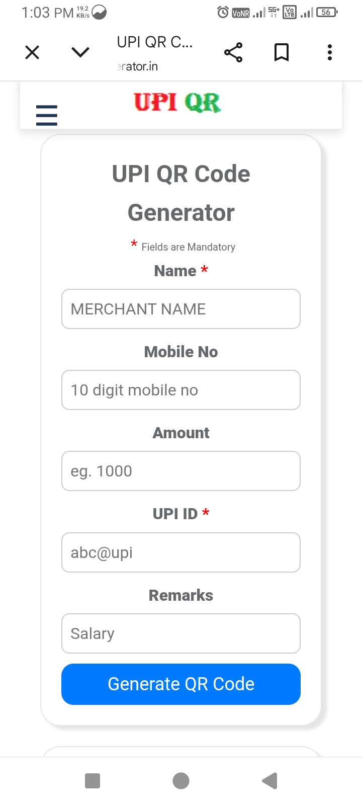 UPI QR Code Generator