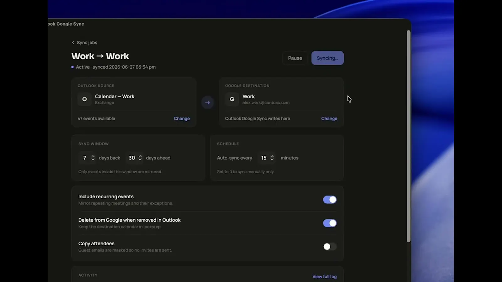 Outlook Google Calendar Sync for Mac screenshot 1 (video preview)