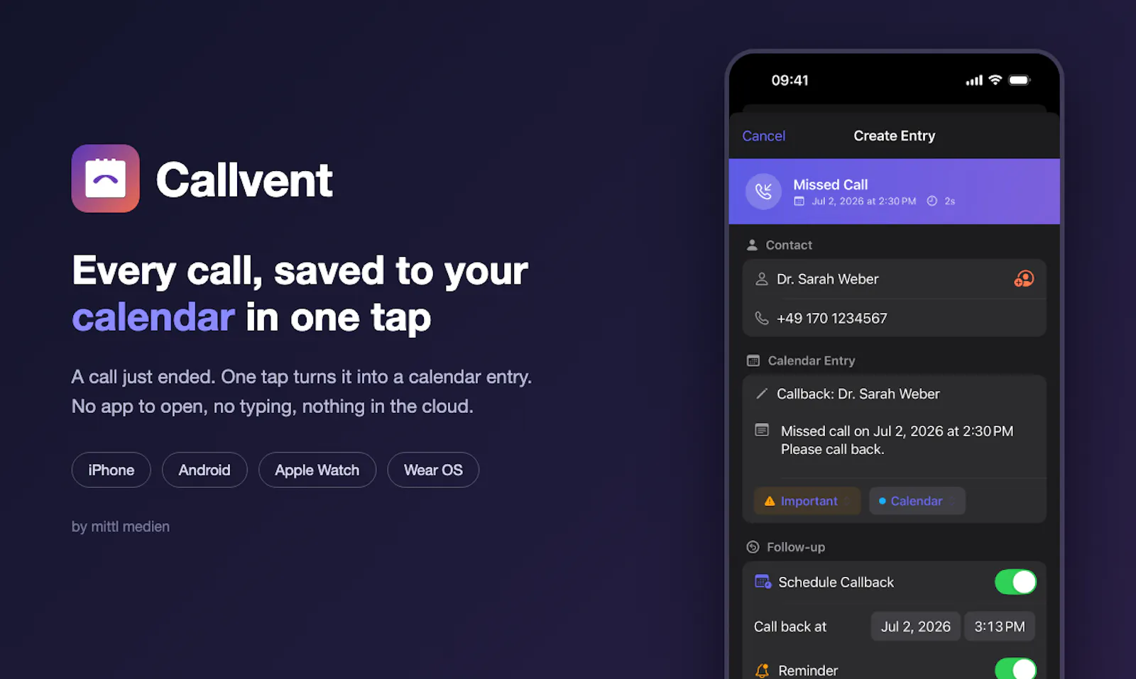Callvent screenshot 1