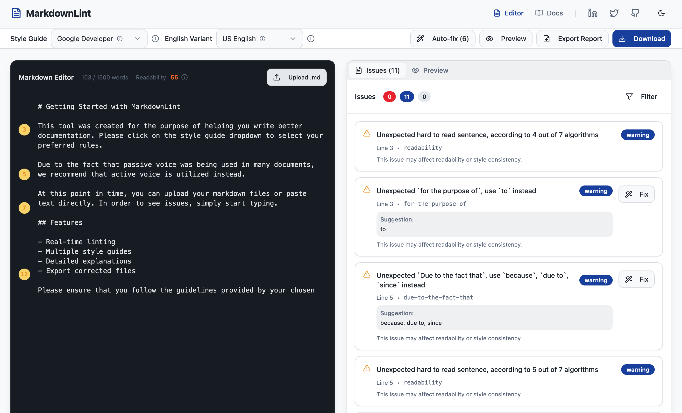 MarkdownLint - Main screenshot showing features and interface