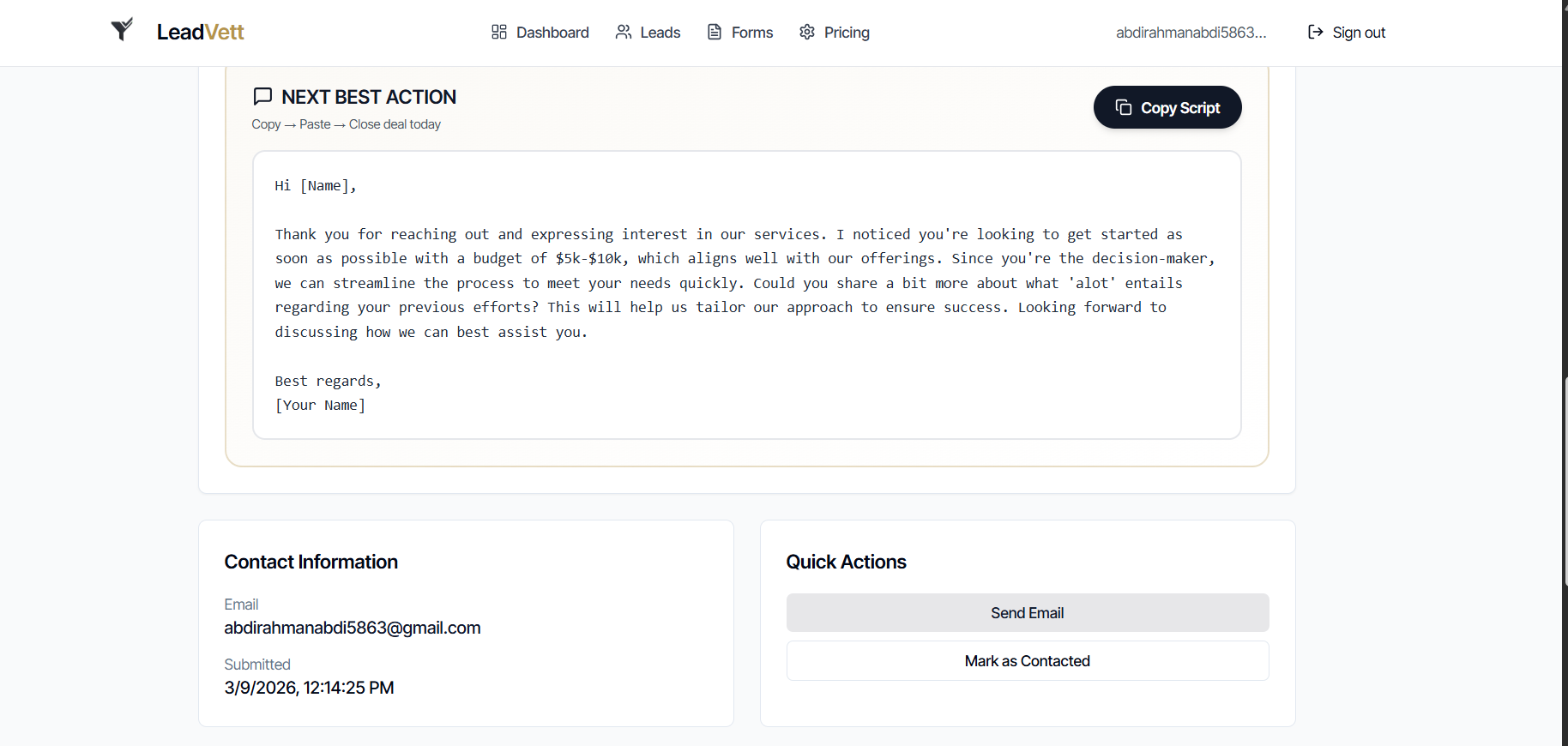 LeadVett - Screenshot 5 showing product features and functionality