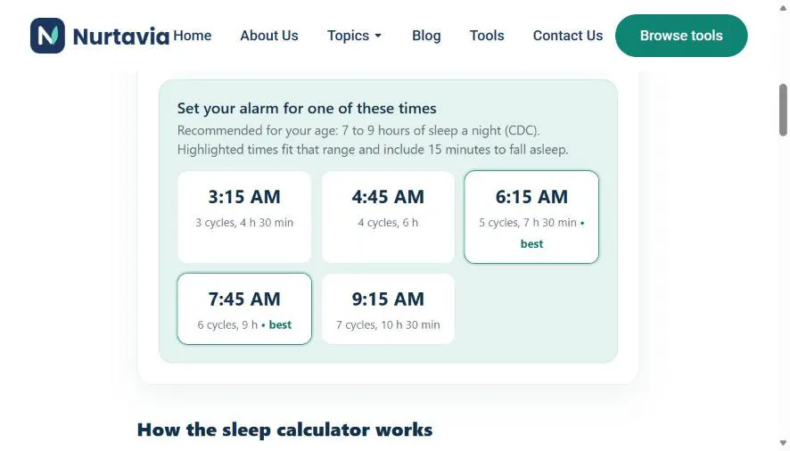 Nurtavia Sleep Calculator gallery image