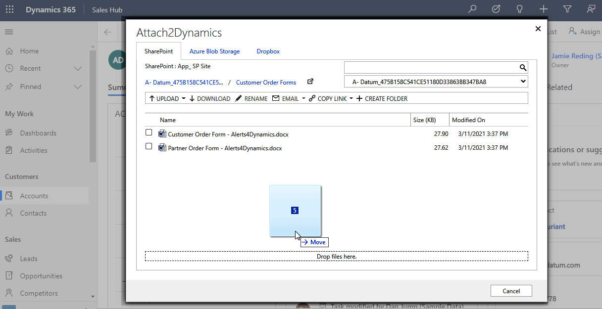 첨부 2dynamics - Dynamics 365 CRM을 Azure, Dropbox 및 SharePoint와 통합하십시오 미디어 2