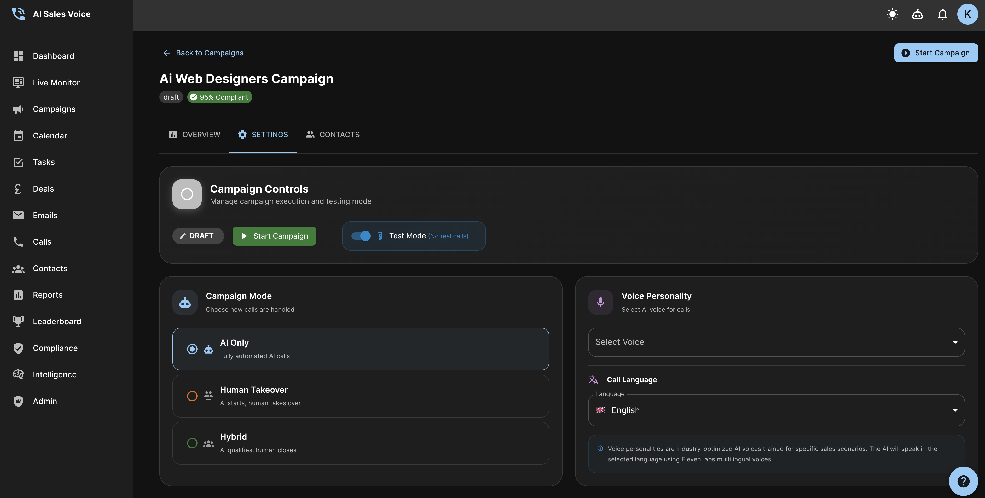 AI Sales Voice - Main product screenshot demonstrating key features and user interface