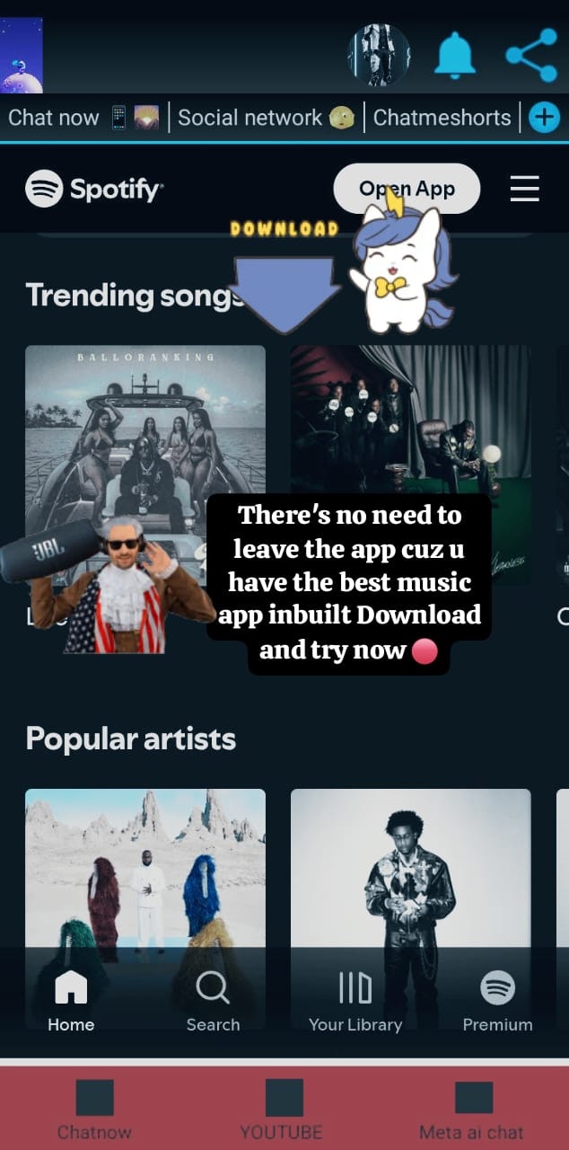 Media Chatme 2 - Chatme 2 "Satu aplikasi untuk YouTube, Spotify, Social, AI, & Chat." 9