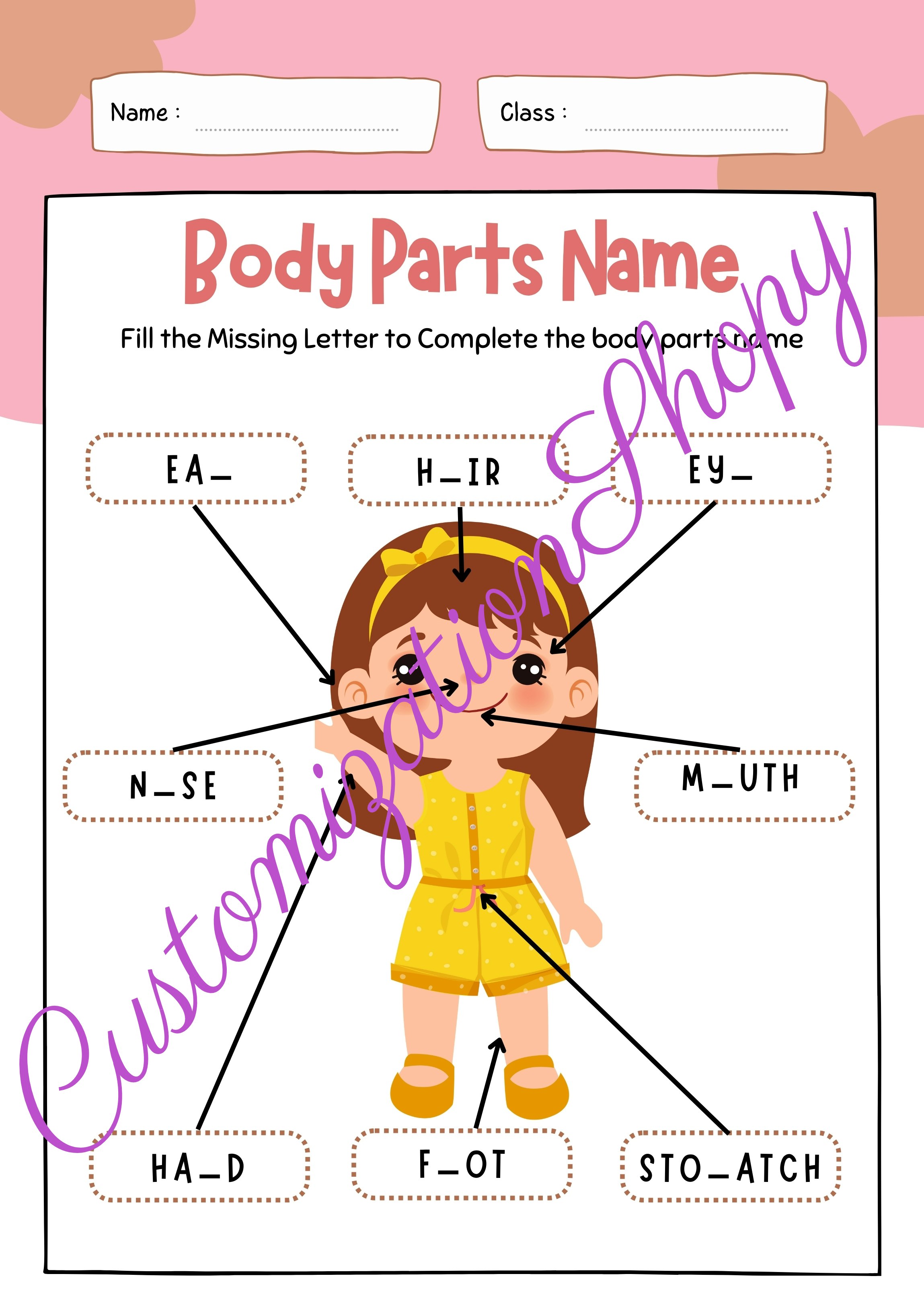 Attività per bambini |Nomi delle parti del corpo - Poster educativo fissato per i bambini media 6