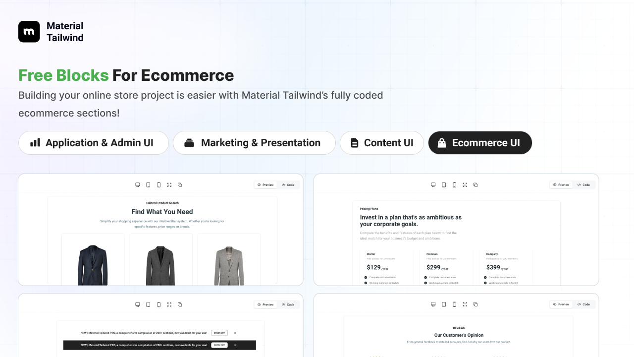 Media 20 blok CSS & React Free Tailwind 5