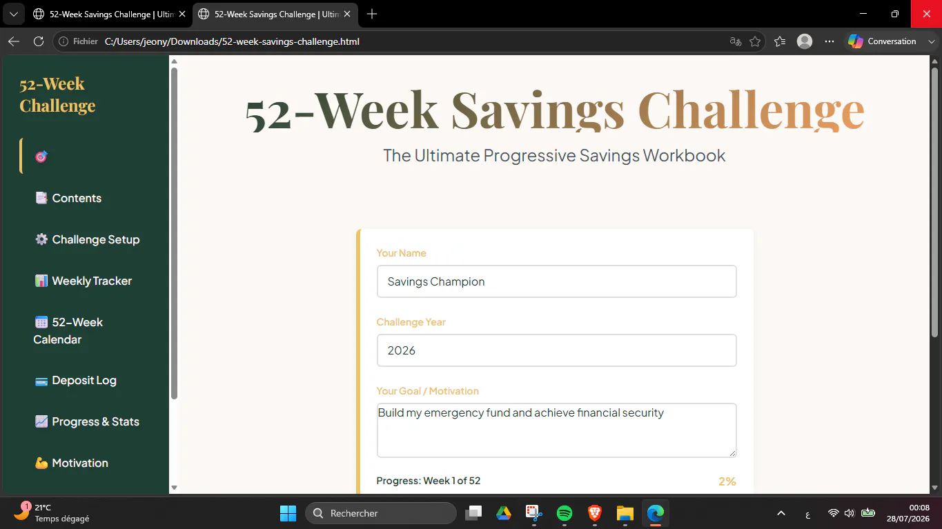 52-Week Savings Challenge Workbook 제품 배너