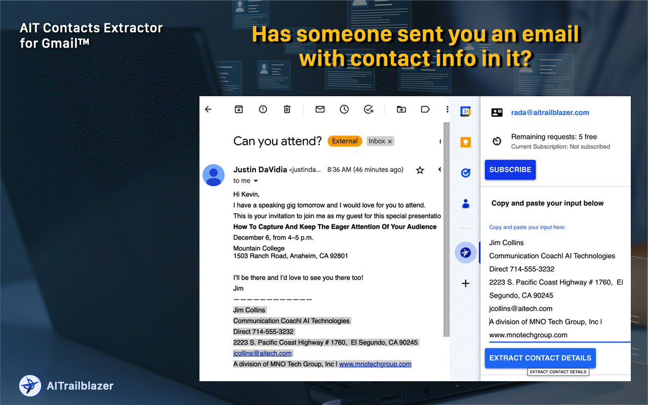 Gmail ™ için AIT Kontaks Extractor - E -posta mesajlarından iletişim bilgilerini toplamayı otomatikleştirin medya 2