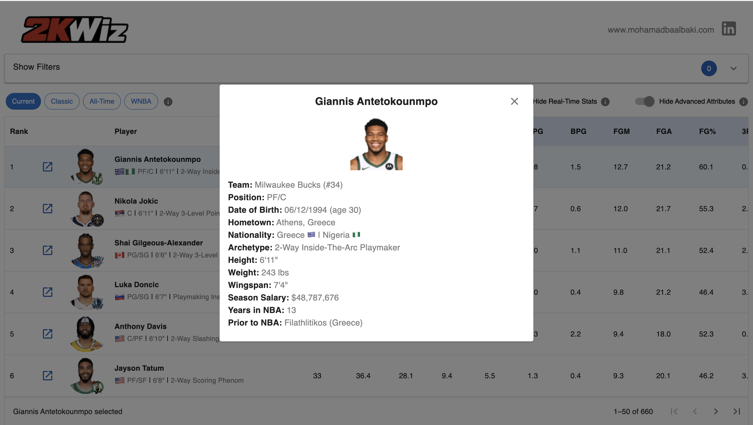 2k - Gerçek zamanlı istatistikler ve filtreleme ile ücretsiz NBA oyuncu bulucu medya 4