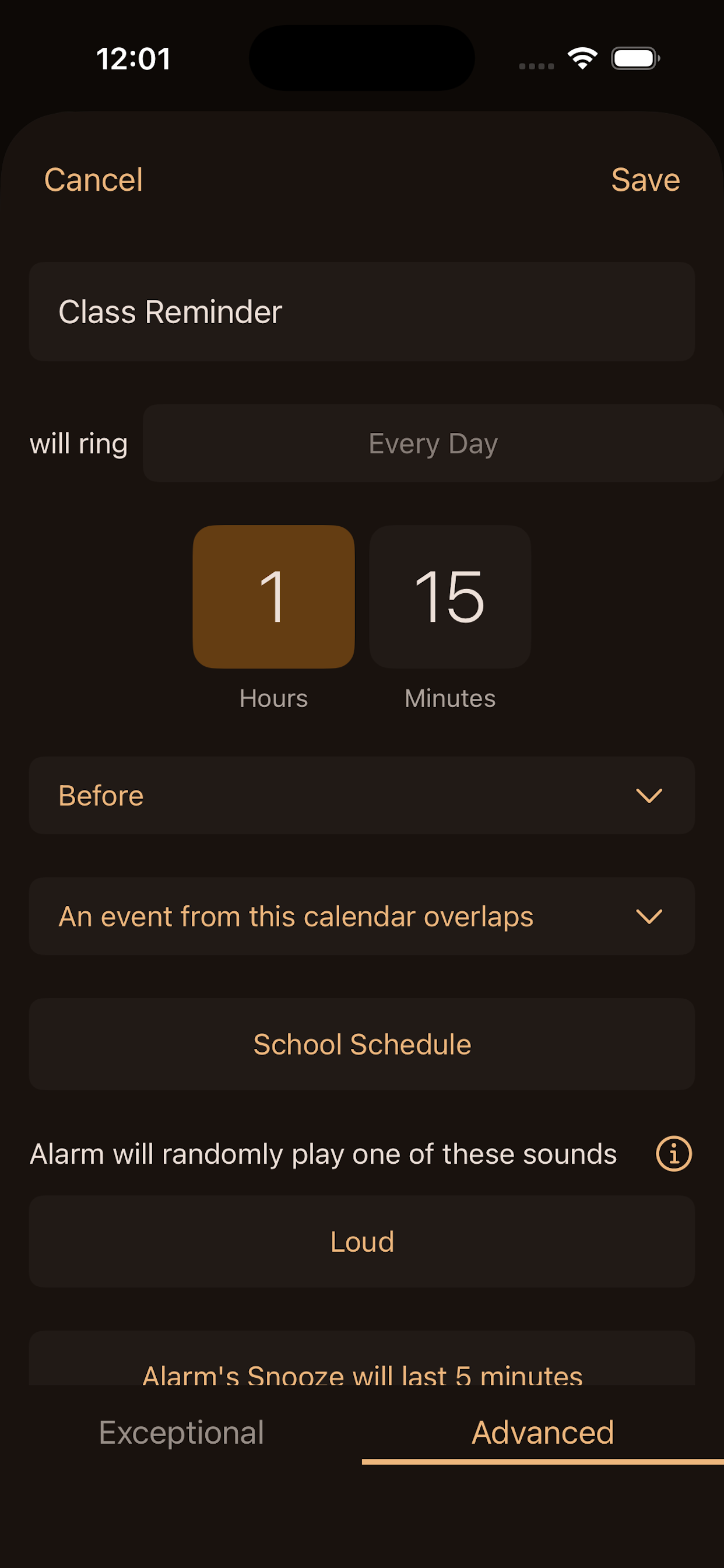 Exceptional Alarm - Screenshot 2 showing product features and functionality
