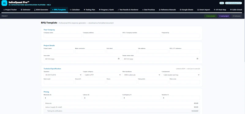 InfraQuant Pro — DC Cabling Estimator screenshot 3