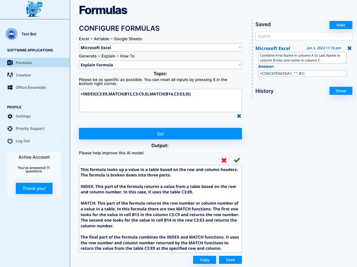 AI Office Bot - Risposte alle tue noiose domande software, include formule media 3