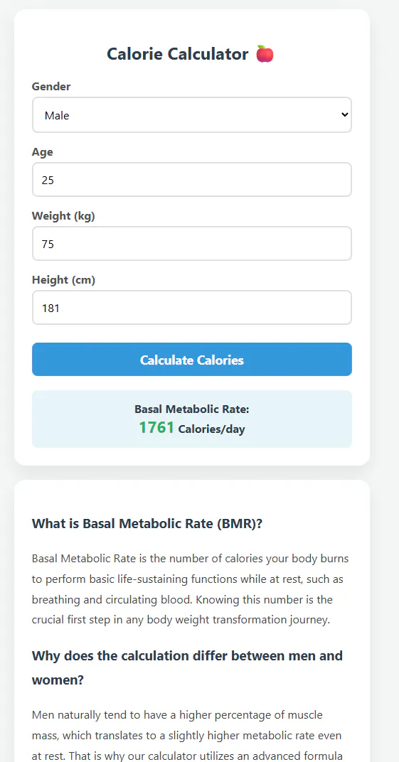 Minimal BMR & Calorie Calculator gallery image