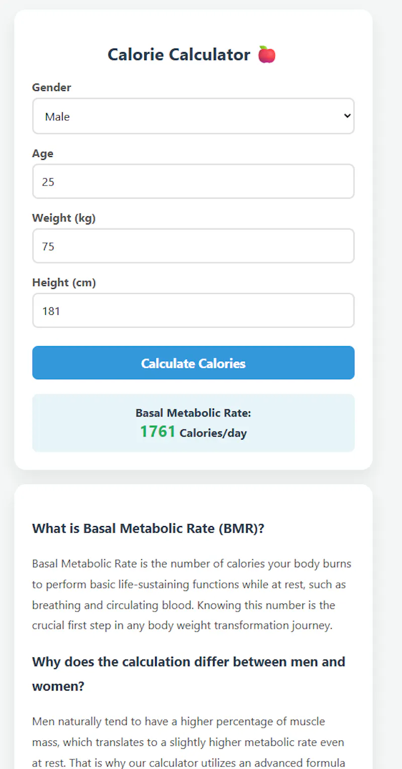 Minimal BMR & Calorie Calculator screenshot 2