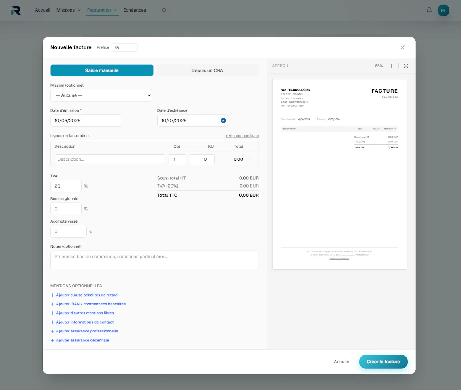 Rysi — L’OS administratif du freelance screenshot 2