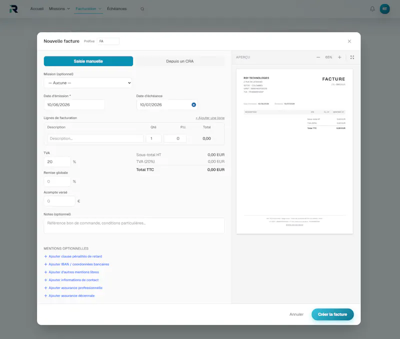 Rysi — L’OS administratif du freelance screenshot 2