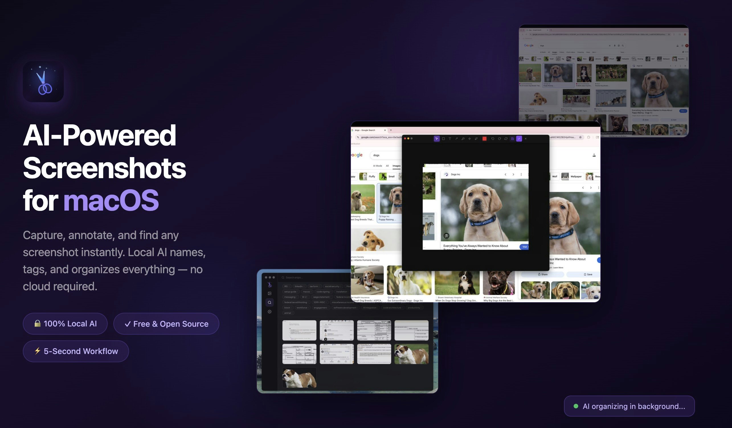 Snip - AI-powered macOS Screenshot Tool - Main product screenshot demonstrating key features and user interface