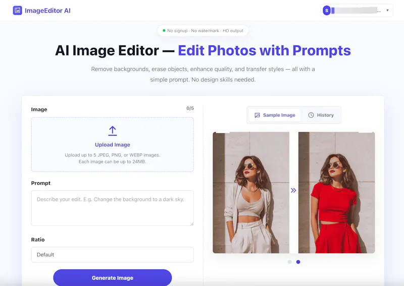 Free AI Image Editor Online -ImageEditor screenshot 1
