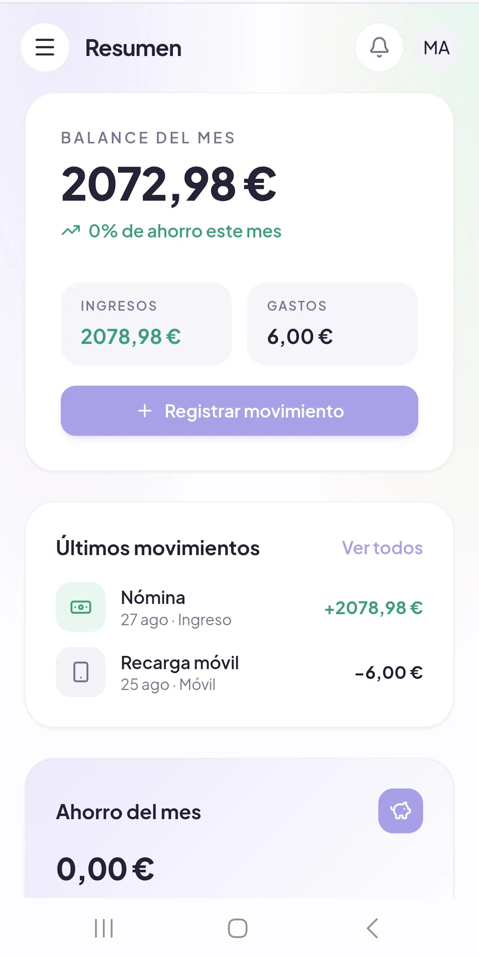Nexo - Control de finanzas personales screenshot 1