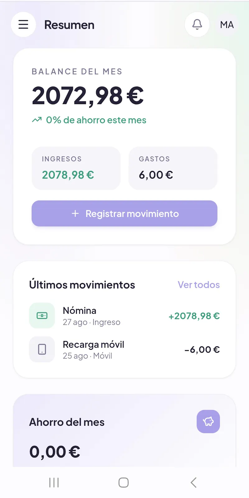 Nexo - Control de finanzas personales screenshot 1