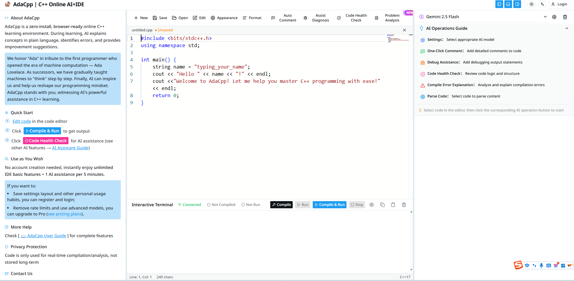 AdaCpp - Screenshot 2 showing product features and functionality