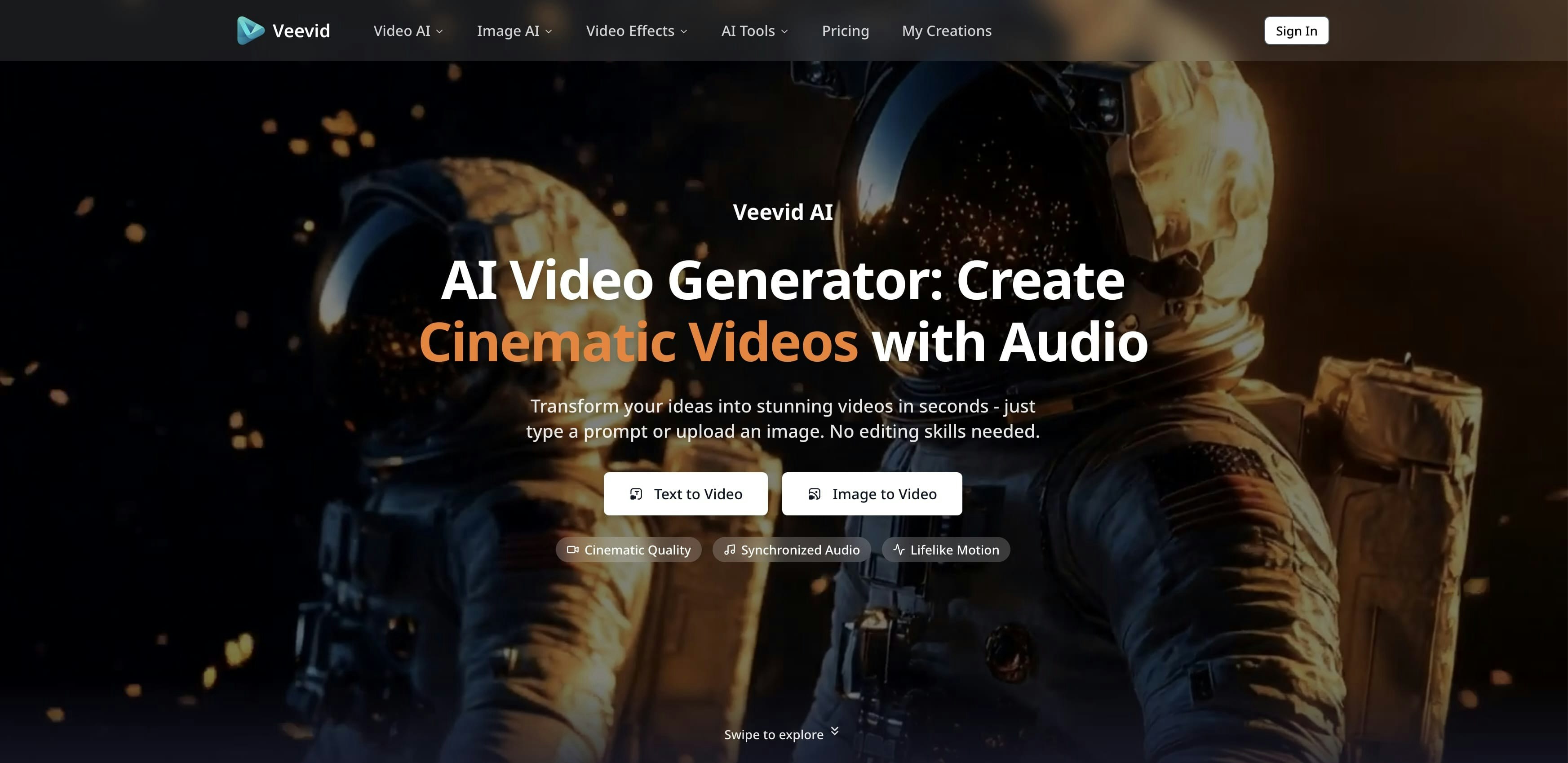 Veevid - Generate Professional Videos  - Main product screenshot demonstrating key features and user interface