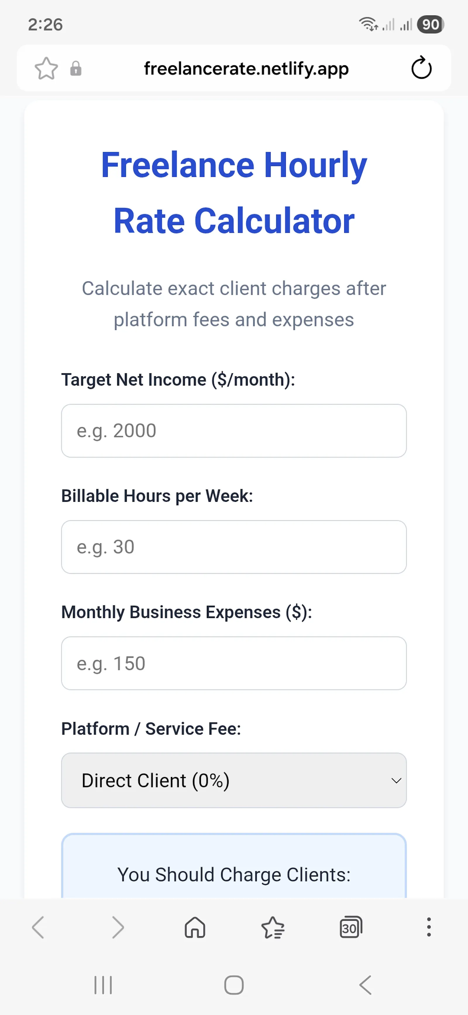 Freelance Rate Calculator  screenshot 1