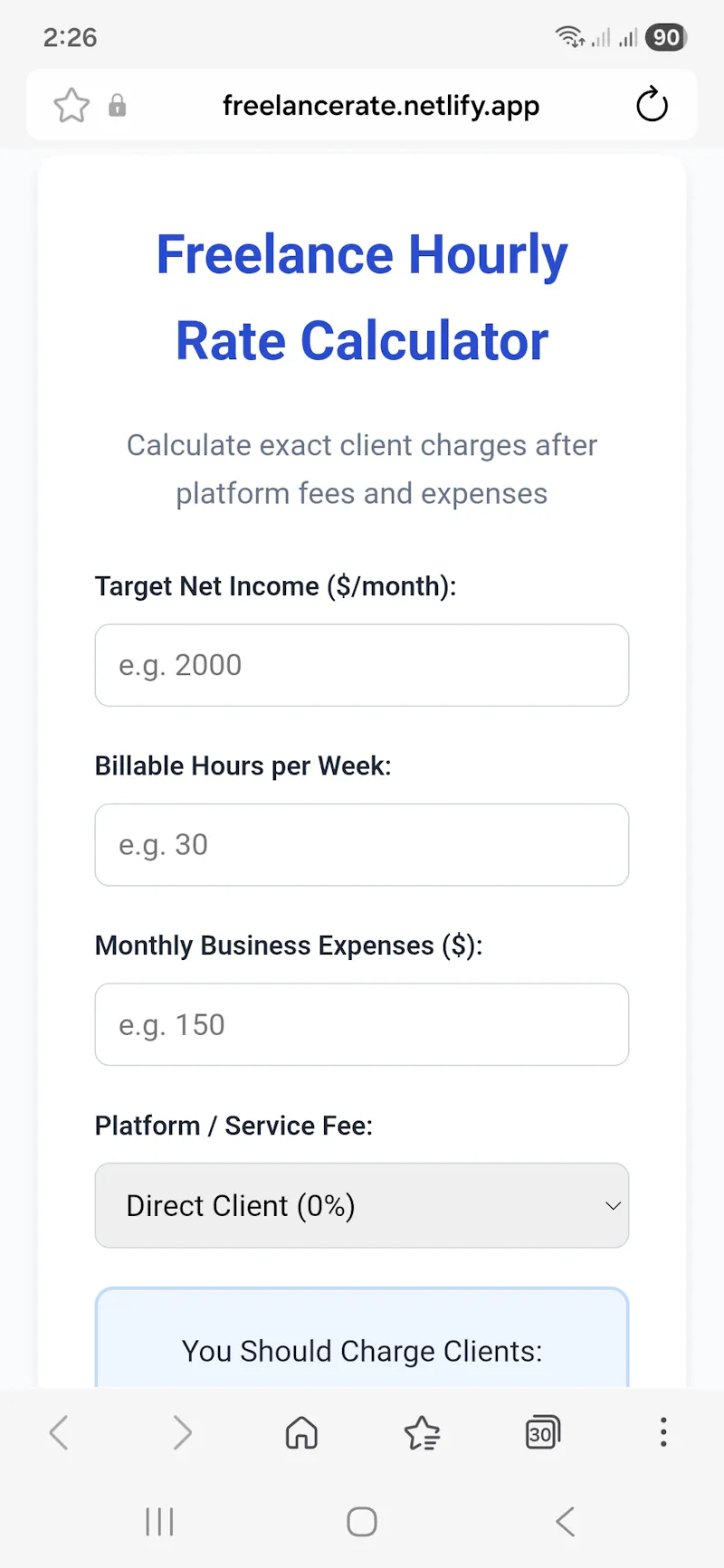 Freelance Rate Calculator  screenshot 1