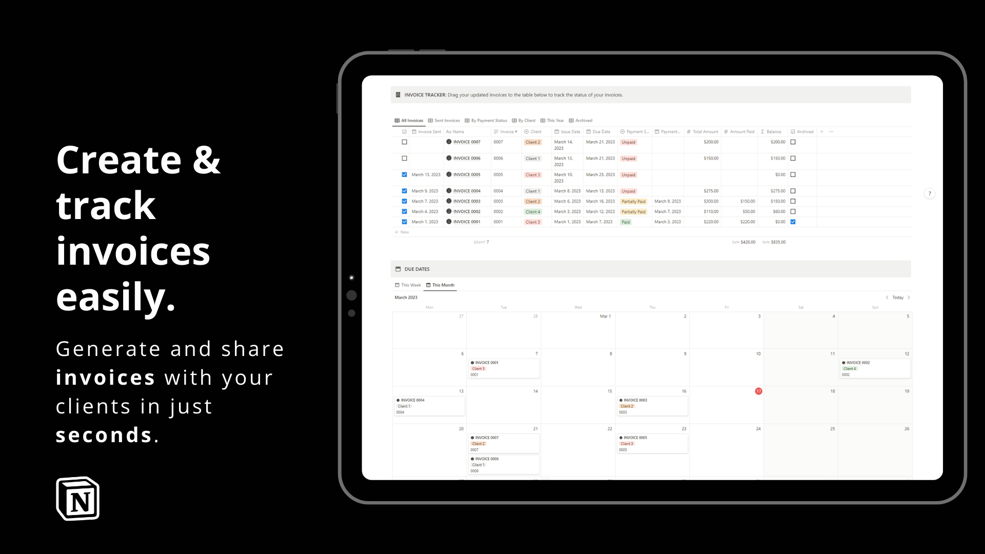Simple Invoice Template and Mini Tracker - Simplify your invoicing with this FREE Notion template 미디어 2