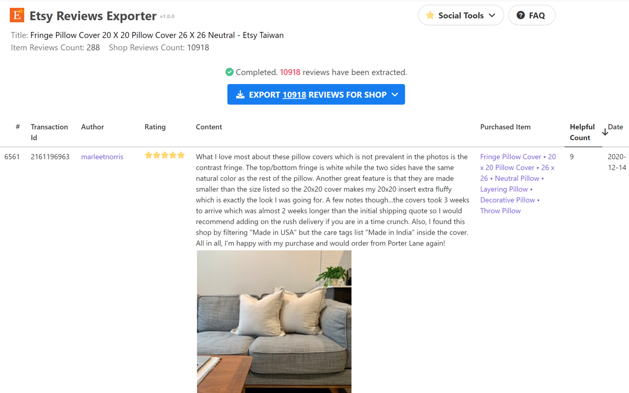 Etsy समीक्षा निर्यातक - Etsy उत्पाद समीक्षाओं को निर्यात करें और Excel/CSV पर डाउनलोड करें। मीडिया 3
