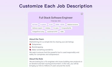 Dashборд списка вакансий: Удобный для пользователя интерфейс, отображающий несколько вакансий на WeAreHiring.AI.